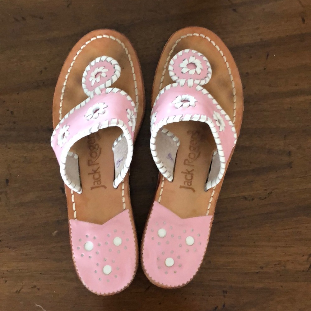 Pink and white Jack Rogers flat sandals